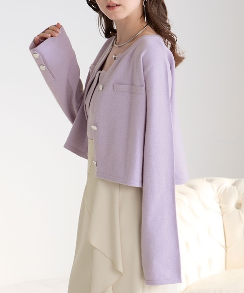 Elishe（エリシェ）の「カーデ＋キャミニットアンサンブル（カーディガン/ボレロ・レディース・パープル/ブラック/アイボリー・FREE）」の15枚目の写真