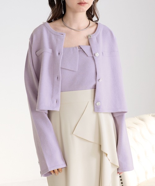 Elishe（エリシェ）の「カーデ＋キャミニットアンサンブル（カーディガン/ボレロ・レディース・パープル/ブラック/アイボリー・FREE）」の13枚目の写真