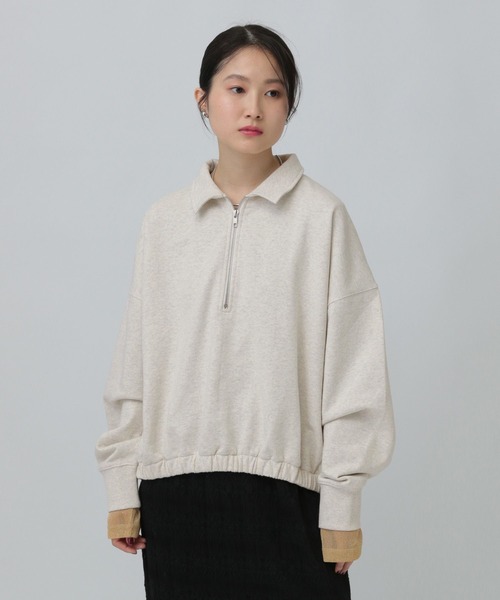 LEPSIM（レプシィム）の「ハーフZIPショートプルオーバー　637683（Tシャツ/カットソー・レディース・ブラック/グレー系その他/グレイッシュベージュ・FREE）」の2枚目の写真