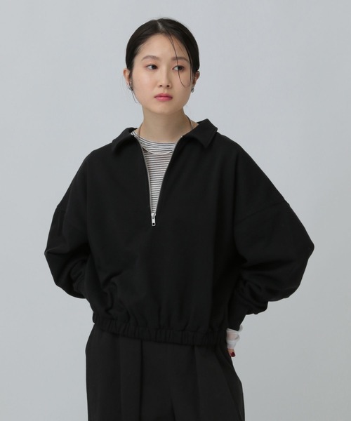 LEPSIM（レプシィム）の「ハーフZIPショートプルオーバー　637683（Tシャツ/カットソー・レディース・ブラック/グレー系その他/グレイッシュベージュ・FREE）」の4枚目の写真