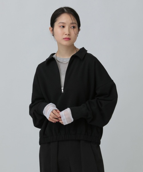 LEPSIM（レプシィム）の「ハーフZIPショートプルオーバー　637683（Tシャツ/カットソー・レディース・ブラック/グレー系その他/グレイッシュベージュ・FREE）」の5枚目の写真