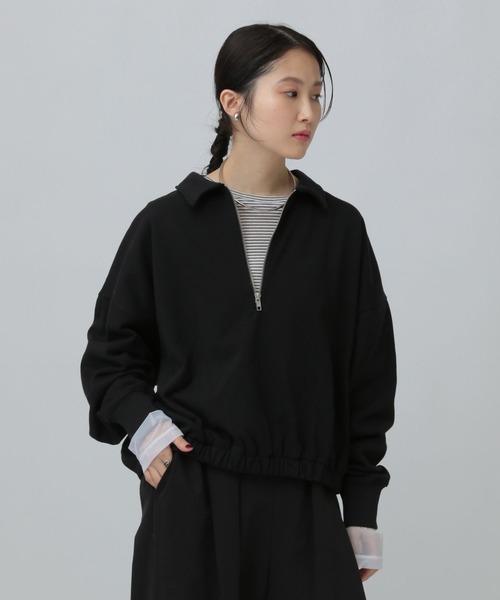 LEPSIM（レプシィム）の「ハーフZIPショートプルオーバー　637683（Tシャツ/カットソー・レディース・ブラック/グレー系その他/グレイッシュベージュ・FREE）」の6枚目の写真