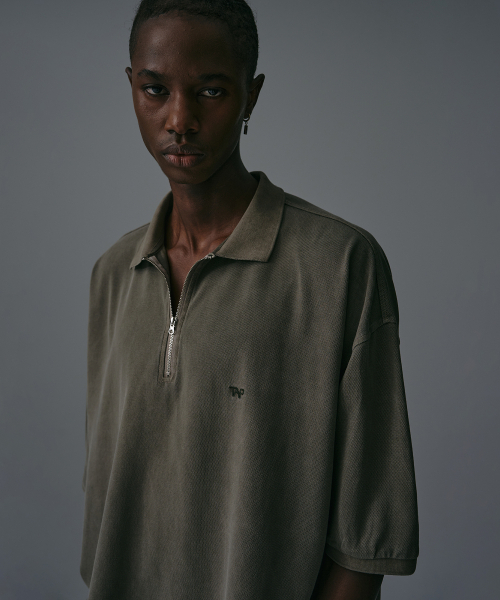 Pigment oversized zip-up t-shirt — худи-поло с пигментной стиркой (карки)