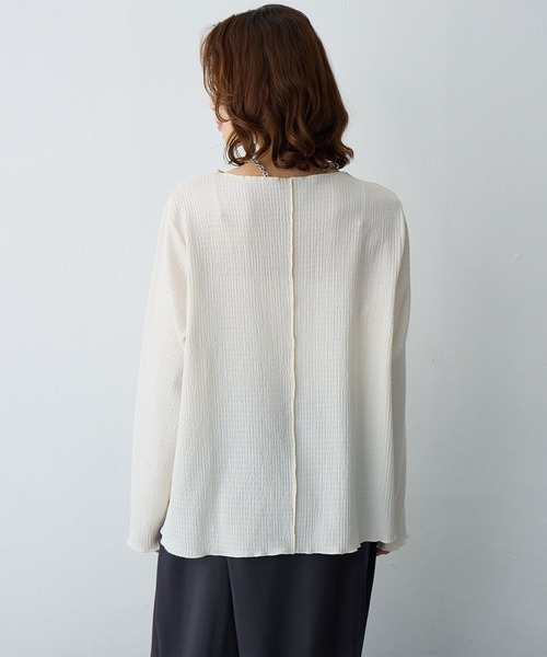 anyfee(エニフィー)の「【anyfee/大きいサイズ】前後2way楊柳メロー長袖トップス(2026SS)(Tシャツ/カットソー・レディース・ブラック/アイボリー・LL/3L/4L/5L)」の18枚目の写真
