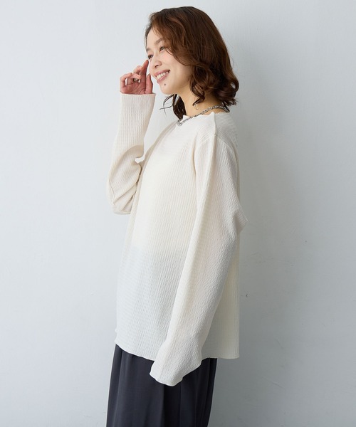 anyfee(エニフィー)の「【anyfee/大きいサイズ】前後2way楊柳メロー長袖トップス(2026SS)(Tシャツ/カットソー・レディース・ブラック/アイボリー・LL/3L/4L/5L)」の19枚目の写真