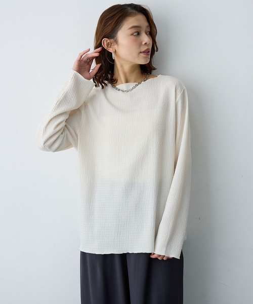 anyfee(エニフィー)の「【anyfee/大きいサイズ】前後2way楊柳メロー長袖トップス(2026SS)(Tシャツ/カットソー・レディース・ブラック/アイボリー・LL/3L/4L/5L)」の20枚目の写真