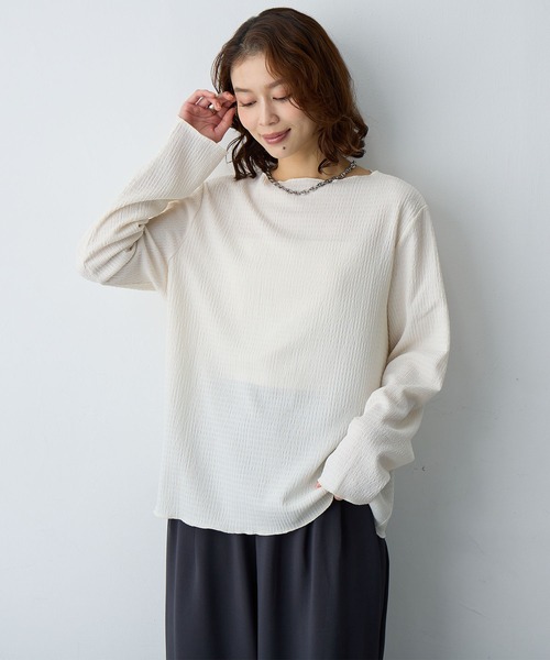 anyfee(エニフィー)の「【anyfee/大きいサイズ】前後2way楊柳メロー長袖トップス(2026SS)(Tシャツ/カットソー・レディース・ブラック/アイボリー・LL/3L/4L/5L)」の21枚目の写真