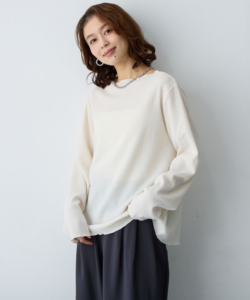 anyfee(エニフィー)の「【anyfee/大きいサイズ】前後2way楊柳メロー長袖トップス(2026SS)(Tシャツ/カットソー・レディース・ブラック/アイボリー・LL/3L/4L/5L)」の22枚目の写真