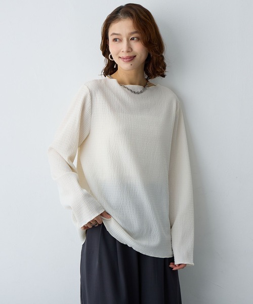 anyfee(エニフィー)の「【anyfee/大きいサイズ】前後2way楊柳メロー長袖トップス(2026SS)(Tシャツ/カットソー・レディース・ブラック/アイボリー・LL/3L/4L/5L)」の16枚目の写真