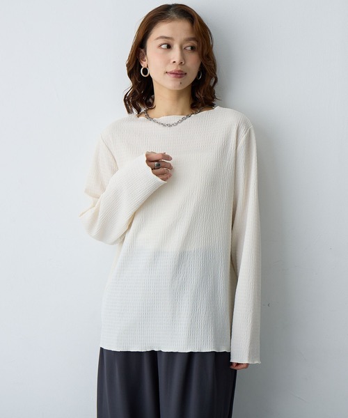 anyfee(エニフィー)の「【anyfee/大きいサイズ】前後2way楊柳メロー長袖トップス(2026SS)(Tシャツ/カットソー・レディース・ブラック/アイボリー・LL/3L/4L/5L)」の17枚目の写真
