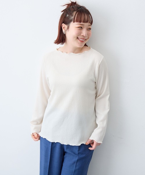 anyfee(エニフィー)の「【anyfee/大きいサイズ】前後2way楊柳メロー長袖トップス(2026SS)(Tシャツ/カットソー・レディース・ブラック/アイボリー・LL/3L/4L/5L)」の3枚目の写真
