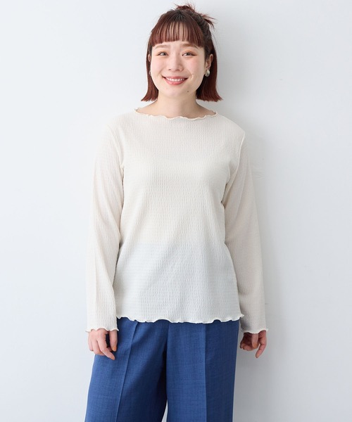 anyfee(エニフィー)の「【anyfee/大きいサイズ】前後2way楊柳メロー長袖トップス(2026SS)(Tシャツ/カットソー・レディース・ブラック/アイボリー・LL/3L/4L/5L)」の4枚目の写真