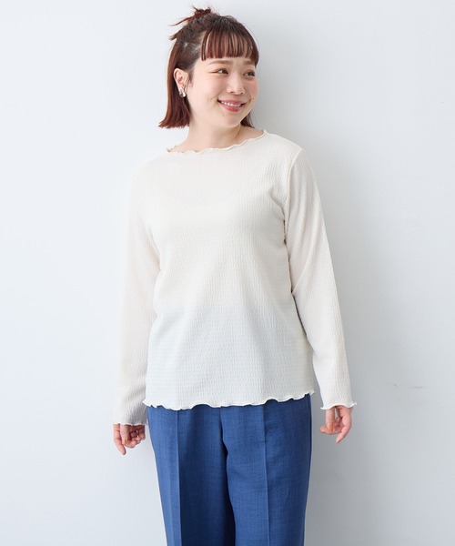 anyfee(エニフィー)の「【anyfee/大きいサイズ】前後2way楊柳メロー長袖トップス(2026SS)(Tシャツ/カットソー・レディース・ブラック/アイボリー・LL/3L/4L/5L)」の5枚目の写真