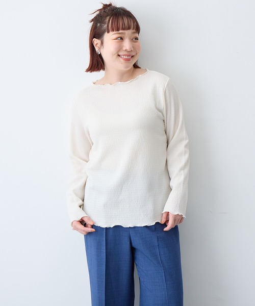 anyfee(エニフィー)の「【anyfee/大きいサイズ】前後2way楊柳メロー長袖トップス(2026SS)(Tシャツ/カットソー・レディース・ブラック/アイボリー・LL/3L/4L/5L)」の6枚目の写真