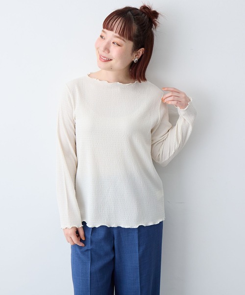 anyfee(エニフィー)の「【anyfee/大きいサイズ】前後2way楊柳メロー長袖トップス(2026SS)(Tシャツ/カットソー・レディース・ブラック/アイボリー・LL/3L/4L/5L)」の7枚目の写真