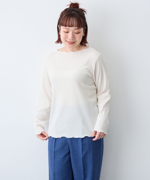 anyfee(エニフィー)の「【anyfee/大きいサイズ】前後2way楊柳メロー長袖トップス(2026SS)(Tシャツ/カットソー・レディース・ブラック/アイボリー・LL/3L/4L/5L)」の8枚目の写真