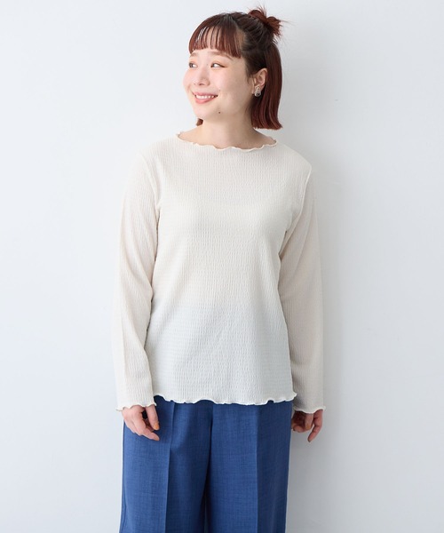 anyfee(エニフィー)の「【anyfee/大きいサイズ】前後2way楊柳メロー長袖トップス(2026SS)(Tシャツ/カットソー・レディース・ブラック/アイボリー・LL/3L/4L/5L)」の9枚目の写真