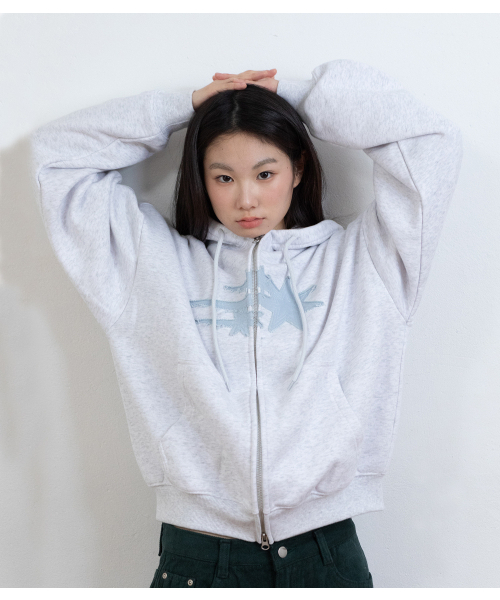 NICE GHOST CLUB(ナイスゴーストクラブ)の「3STAR APPLIQUE HOODIE ZIP UP_LIGHT GREY(NG2GSUM490A)(パーカー・レディース・ライトグレー・SMALL/MEDIUM)」の1枚目の写真