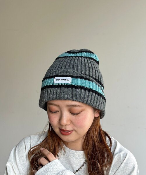 CPCM(シーピーシーエム)の「マルチボーダーニット帽(キャップ・レディース・グレー/サックスブルー/ブラック・FREE)」の2枚目の写真