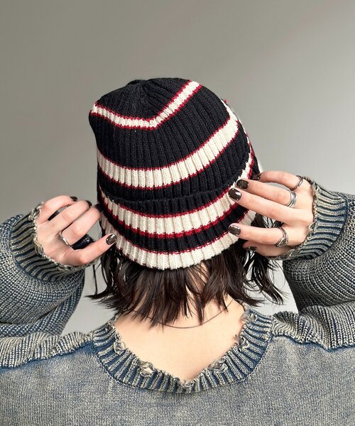 CPCM(シーピーシーエム)の「マルチボーダーニット帽(キャップ・レディース・グレー/サックスブルー/ブラック・FREE)」の5枚目の写真