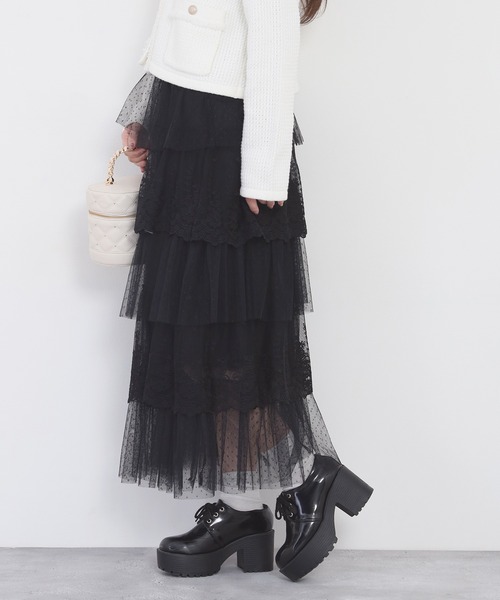 Nohea(ノヘア)の「nohea 5段刺繍チュールスカート(スカート・レディース・アイボリー/ブラック/オフホワイト・M)」の1枚目の写真