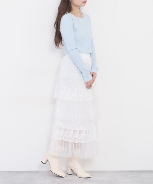 Nohea(ノヘア)の「nohea 5段刺繍チュールスカート(スカート・レディース・アイボリー/ブラック/オフホワイト・M)」の9枚目の写真
