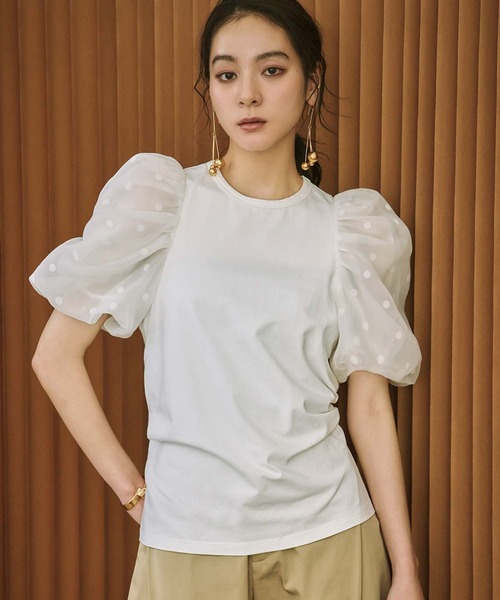 ELFRANK(エルフランク)の「ドットシアーパフスリーブトップス《着用動画あり》(Tシャツ/カットソー・レディース・オフホワイト/ブラック・L/M)」の12枚目の写真