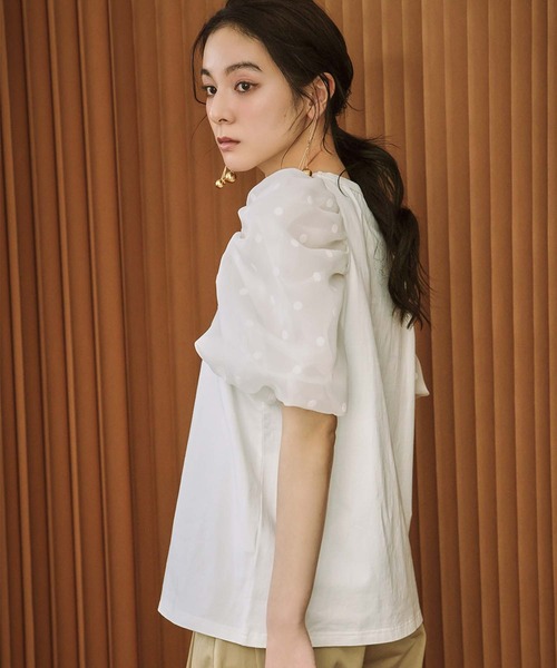 ELFRANK(エルフランク)の「ドットシアーパフスリーブトップス《着用動画あり》(Tシャツ/カットソー・レディース・オフホワイト/ブラック・L/M)」の17枚目の写真