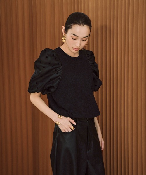 ELFRANK(エルフランク)の「ドットシアーパフスリーブトップス《着用動画あり》(Tシャツ/カットソー・レディース・オフホワイト/ブラック・L/M)」の3枚目の写真