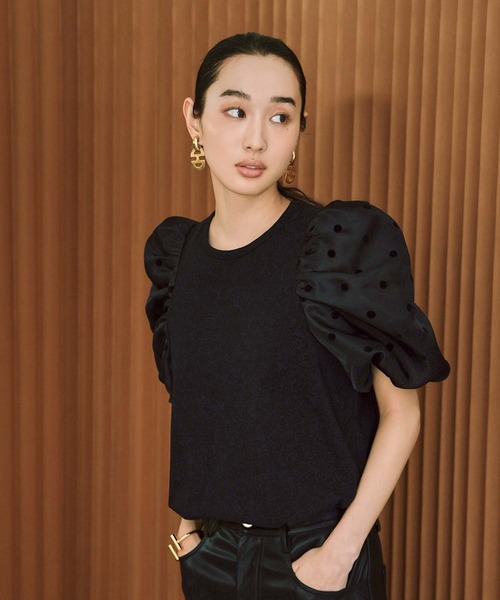 ELFRANK(エルフランク)の「ドットシアーパフスリーブトップス《着用動画あり》(Tシャツ/カットソー・レディース・オフホワイト/ブラック・L/M)」の8枚目の写真