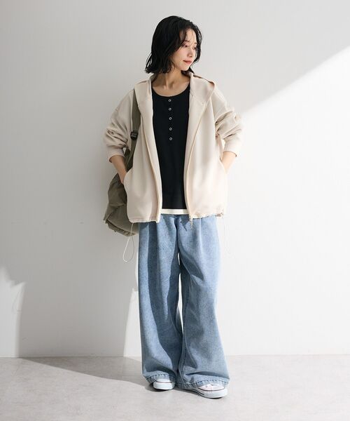 Green Parks(グリーンパークス)の「デニムタックワイドパンツ(デニムパンツ・レディース・ブラック/ライトインディゴブルー・M/L)」の17枚目の写真