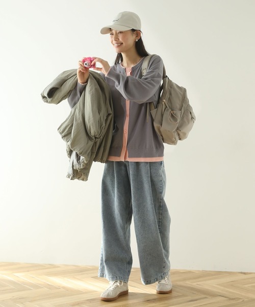 Green　Parks（グリーンパークス）の「デニムタックワイドパンツ（デニムパンツ・レディース・ブラック/ライトインディゴブルー・M/L）」の11枚目の写真