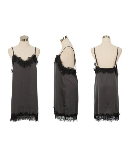 KOBE LETTUCE（コウベレタス）の「サテンキャミレースワンピース（ワンピース・レディース・ブラック/チャコール/ベージュ系・M）」の4枚目の写真