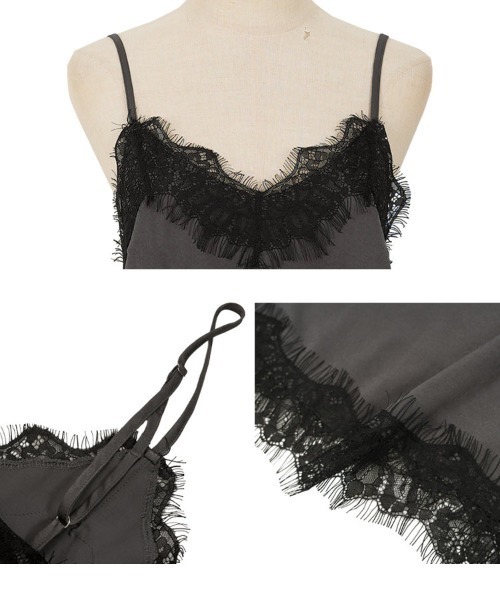 KOBE LETTUCE（コウベレタス）の「サテンキャミレースワンピース（ワンピース・レディース・ブラック/チャコール/ベージュ系・M）」の5枚目の写真