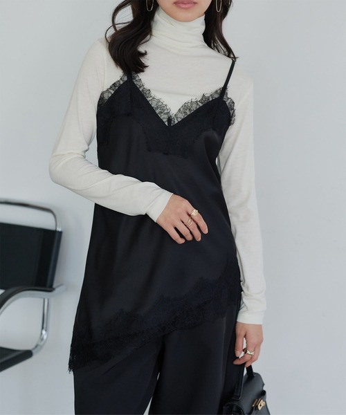 KOBE LETTUCE（コウベレタス）の「サテンキャミレースワンピース（ワンピース・レディース・ブラック/チャコール/ベージュ系・M）」の10枚目の写真