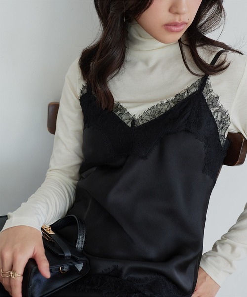 KOBE LETTUCE（コウベレタス）の「サテンキャミレースワンピース（ワンピース・レディース・ブラック/チャコール/ベージュ系・M）」の11枚目の写真