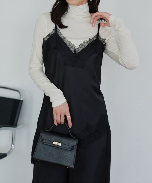 KOBE LETTUCE（コウベレタス）の「サテンキャミレースワンピース（ワンピース・レディース・ブラック/チャコール/ベージュ系・M）」の12枚目の写真