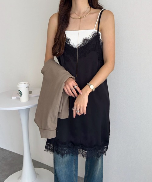 KOBE LETTUCE（コウベレタス）の「サテンキャミレースワンピース（ワンピース・レディース・ブラック/チャコール/ベージュ系・M）」の20枚目の写真