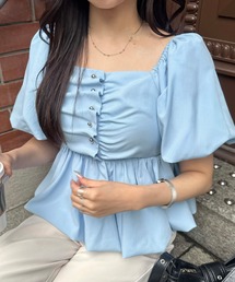 junoah（ジュノア）の「フロントギャザーペプラムトップス（シャツ/ブラウス）」