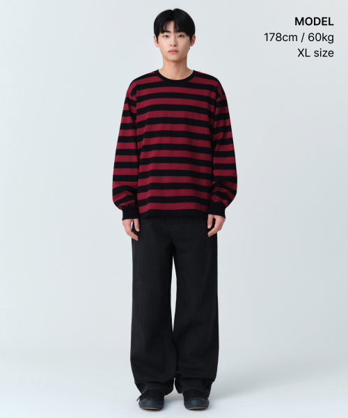 MUSINSA STANDARD（ムシンサスタンダード）の「ボールドストライプ長袖Tシャツ[ブラック/レッド]（Tシャツ/カットソー・メンズ・その他・SMALL/MEDIUM/LARGE/X-LARGE/2XL）」の6枚目の写真