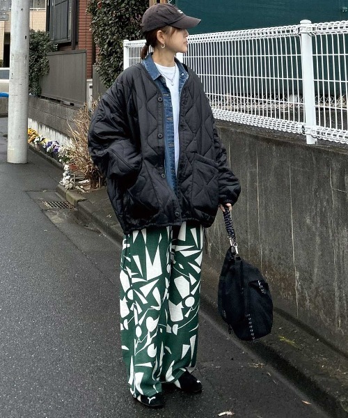 CORNERS by KR（コーナーズバイケーアール）の「【CORNERS by KR】リネンタッチ幾何学柄ラフパンツ（その他パンツ・レディース・オフホワイト/ブラック/グリーン・M）」の7枚目の写真