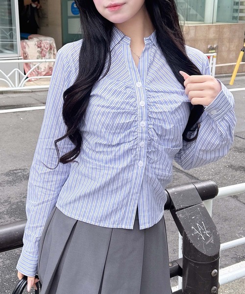 INGNI(イング)の「アソート柄ギャザークロップドシャツ(シャツ/ブラウス・レディース・ホワイト系9/ブルー系1/ネイビー系2・M)」の13枚目の写真