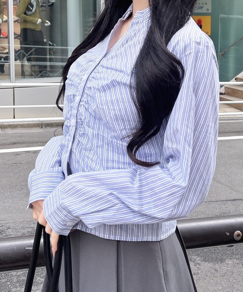 INGNI(イング)の「アソート柄ギャザークロップドシャツ(シャツ/ブラウス・レディース・ホワイト系9/ブルー系1/ネイビー系2・M)」の15枚目の写真