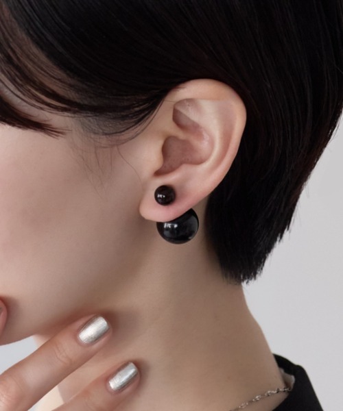 シリコン付 ダブルボール ピアス（両耳用）