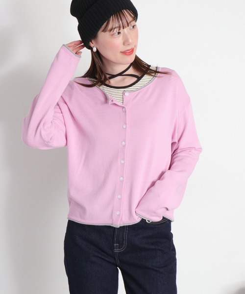 cepo（セポ）の「12Ｇ柔らかニット 配色カーディガン（カーディガン/ボレロ・レディース・グレー/ピンク/サックスブルー/ブラック/オフホワイト・M）」の5枚目の写真