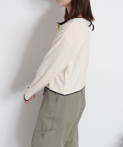 cepo（セポ）の「12Ｇ柔らかニット 配色カーディガン（カーディガン/ボレロ・レディース・グレー/ピンク/サックスブルー/ブラック/オフホワイト・M）」の14枚目の写真