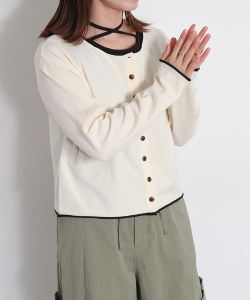 cepo（セポ）の「12Ｇ柔らかニット 配色カーディガン（カーディガン/ボレロ・レディース・グレー/ピンク/サックスブルー/ブラック/オフホワイト・M）」の16枚目の写真