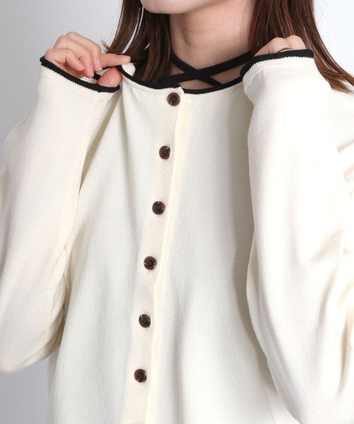 cepo（セポ）の「12Ｇ柔らかニット 配色カーディガン（カーディガン/ボレロ・レディース・グレー/ピンク/サックスブルー/ブラック/オフホワイト・M）」の18枚目の写真