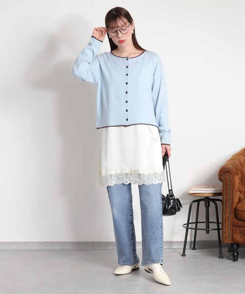 cepo（セポ）の「12Ｇ柔らかニット 配色カーディガン（カーディガン/ボレロ・レディース・グレー/ピンク/サックスブルー/ブラック/オフホワイト・M）」の19枚目の写真