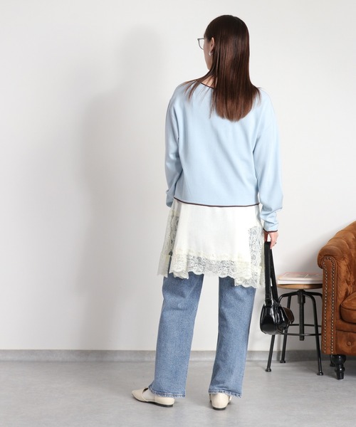 cepo（セポ）の「12Ｇ柔らかニット 配色カーディガン（カーディガン/ボレロ・レディース・グレー/ピンク/サックスブルー/ブラック/オフホワイト・M）」の21枚目の写真